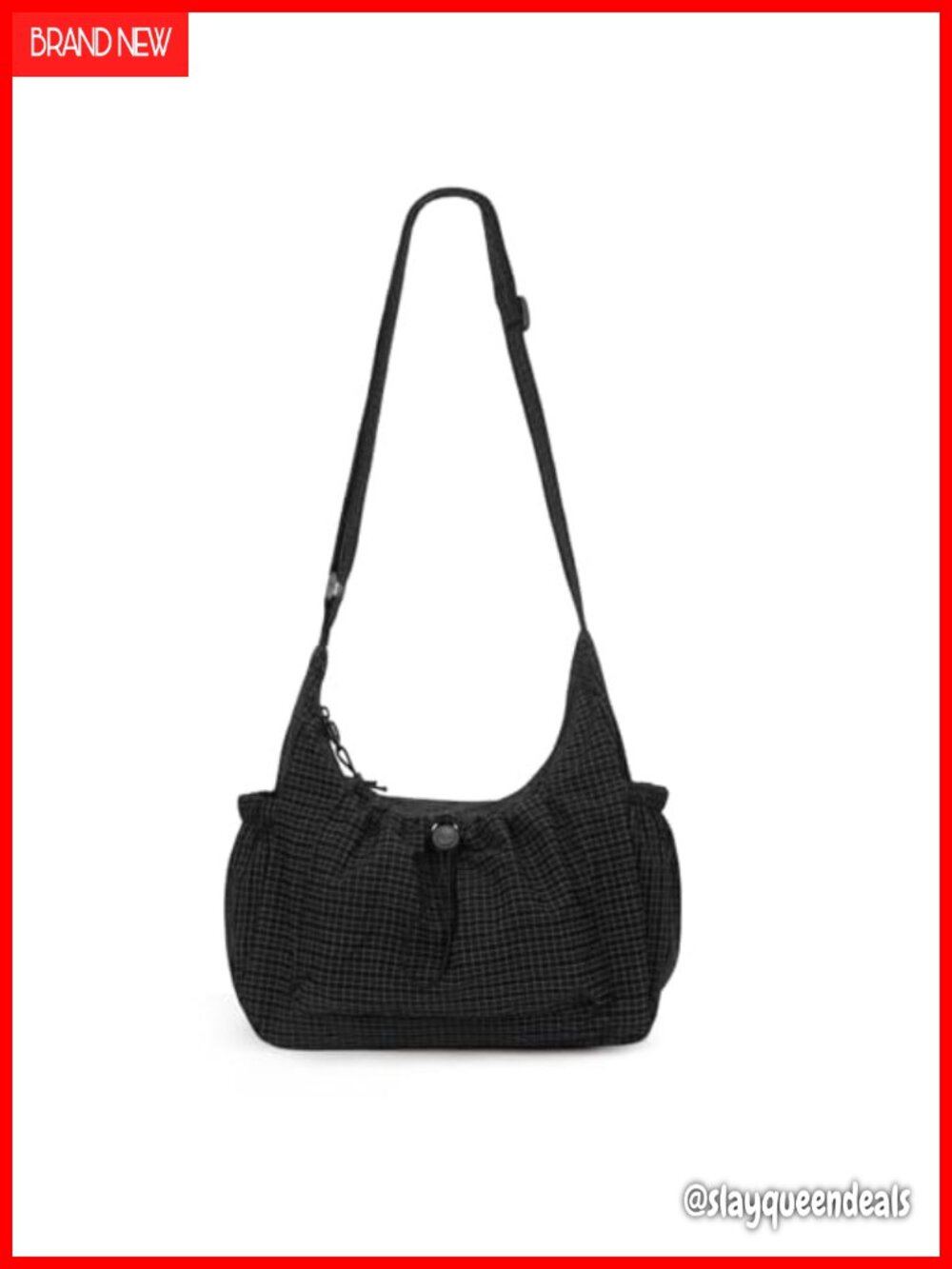 Plaid Nylon Hobo Bag Drawstring Crossbody Shoulder Messenger Purse